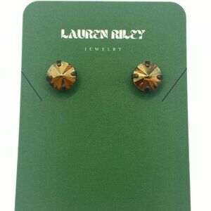 Handcrafted Swarovski Amber/Honey Crystal Stud Earrings Bronze Plated Vintage